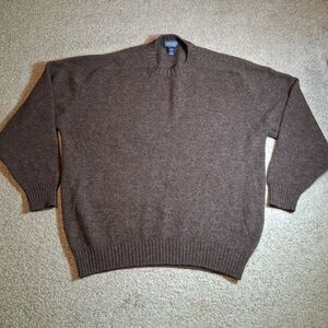 Lands End Sweater XXL Shetland 100% Pure Wool Brown